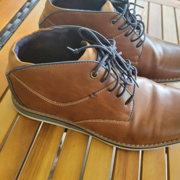 Brown Leather Chukka Boots with Blue Laces - Picture 2 of 11